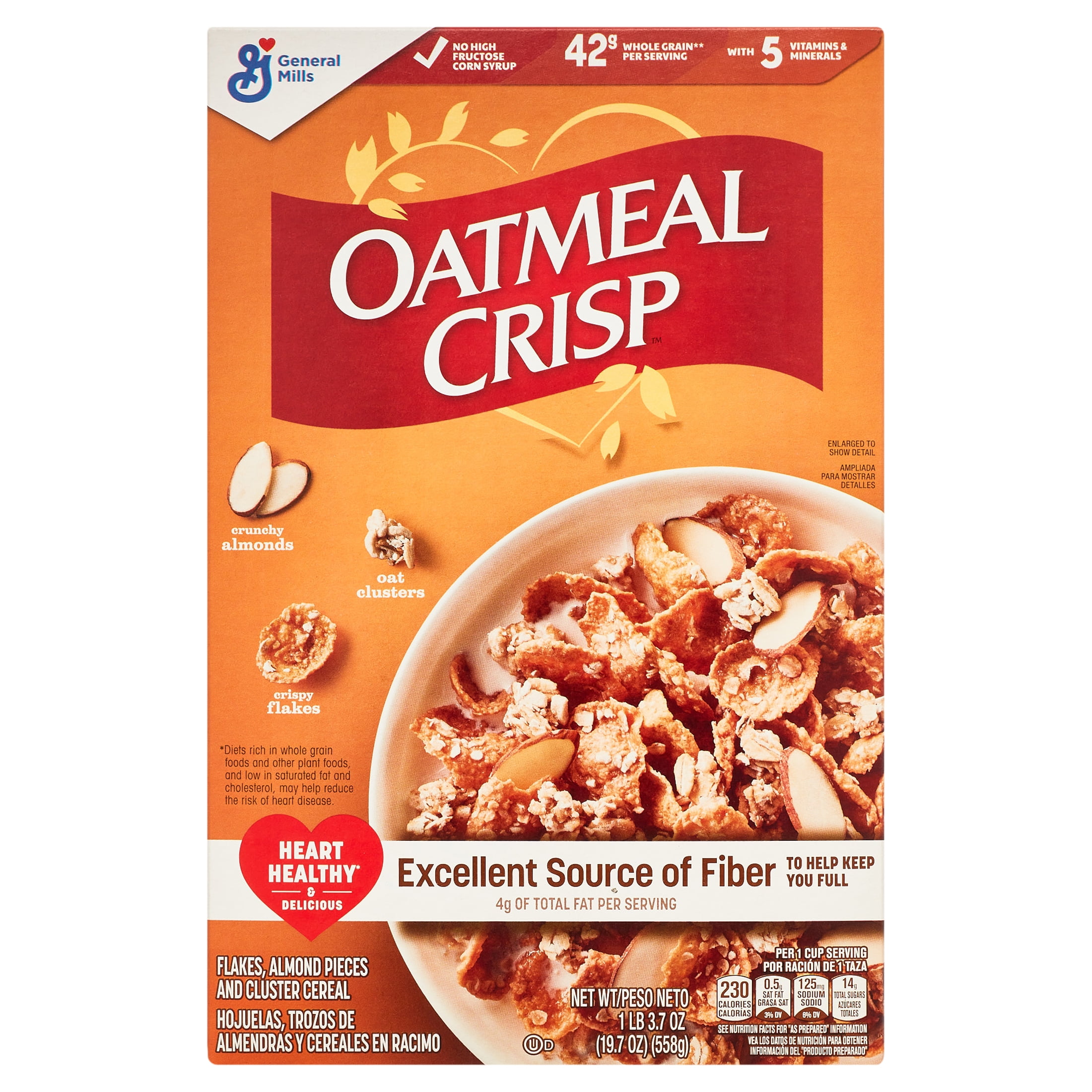 Coronary heart-Wholesome Oatmeal Crisp Cereal, Excessive Fiber Complete Grain, 19.7 oz