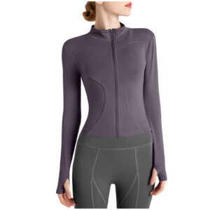 ZyeKqe Ladies’s Lengthy Sleeve Cropped Exercise Jacket with Zipper – Light-weight Athletic Yoga Prime with Thumb Holes